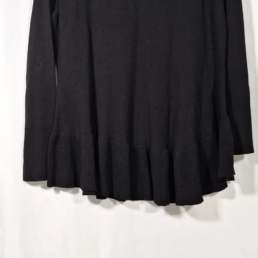 💚 Isaac Mizrahi Live Sweater Tunic Top Women's  Black Ruffle Flare Hem